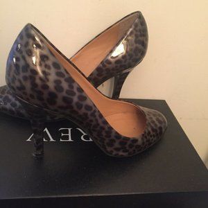J.Crew Gray & Black Leopard Patent Heels – Round Toe Pumps – Size 7